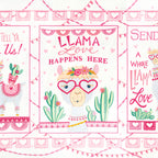 Llama Love panel snowy white Llama Love Happens Here block llama heart shaped glasses flower crown cacti fabric for girls quilts and novelty sewing