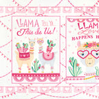 Llama Love panel snowy white Llama Tell Ya This Is Us block two llamas heart glasses cacti pink hearts fabric for girls quilts and novelty sewing
