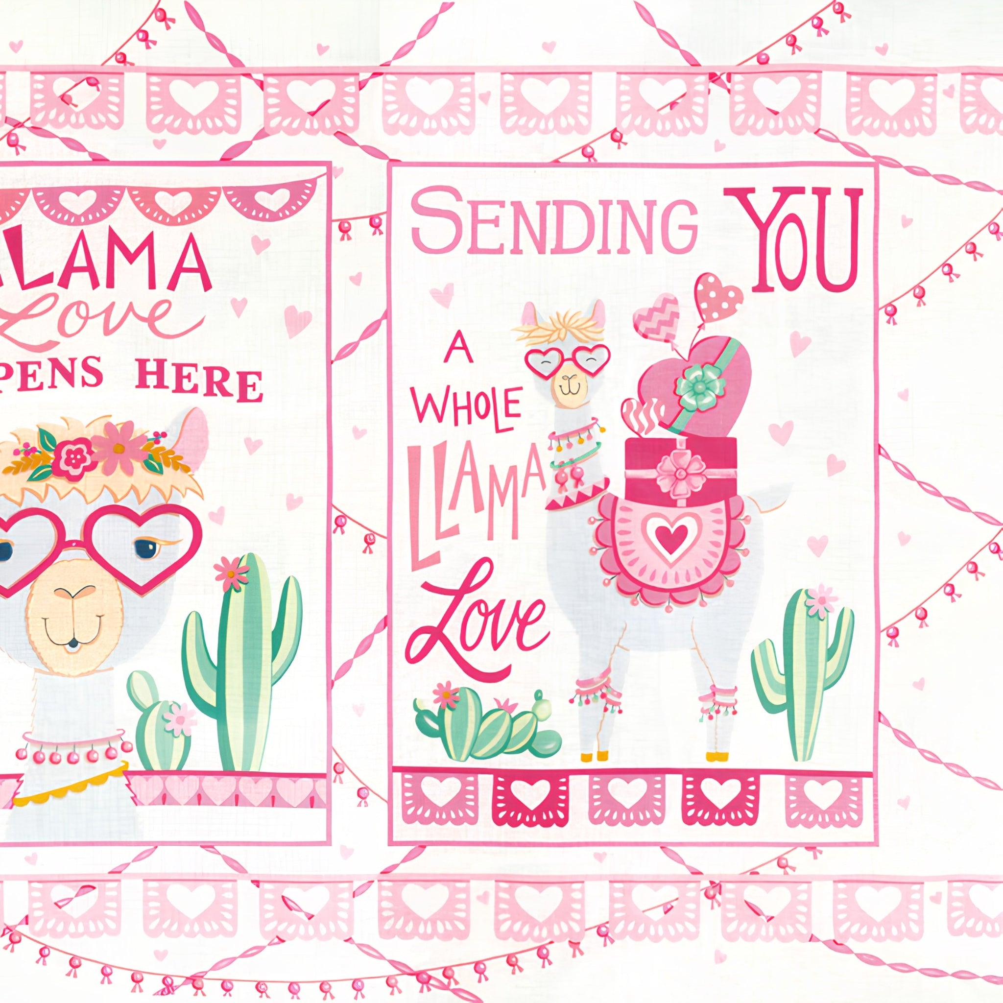 Llama Love panel snowy white Sending You a Whole Llama Love block llama heart glasses gifts cacti fabric for girls quilts and novelty sewing