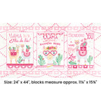 Llama Love novelty panel snowy white three blocks llama puns heart glasses cacti bunting fabric for girls quilts wall hangings and tween bedroom projects