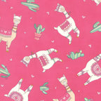 Cute quirky llamas heart shaped glasses cacti hearts pink hot pink background fabric for girls quilts tween bedroom projects and novelty patchwork sewing