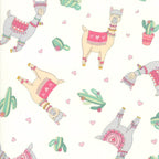 Cute quirky llamas heart shaped glasses cacti hearts pink white background fabric for girls quilts tween bedroom projects and novelty patchwork sewing