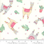 Cute quirky llamas heart shaped glasses cacti hearts pink white background fabric for girls quilts tween bedroom projects and novelty patchwork sewing