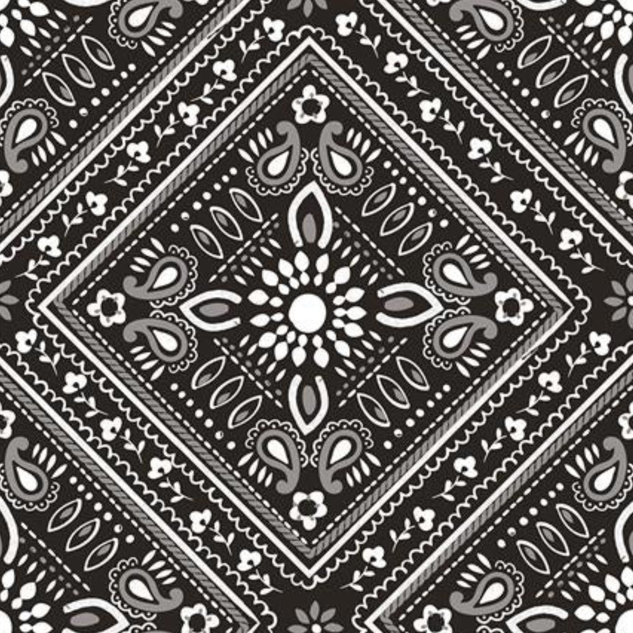 Bandana paisley bold black fabric for horse-themed quilts bags and riding accessories
