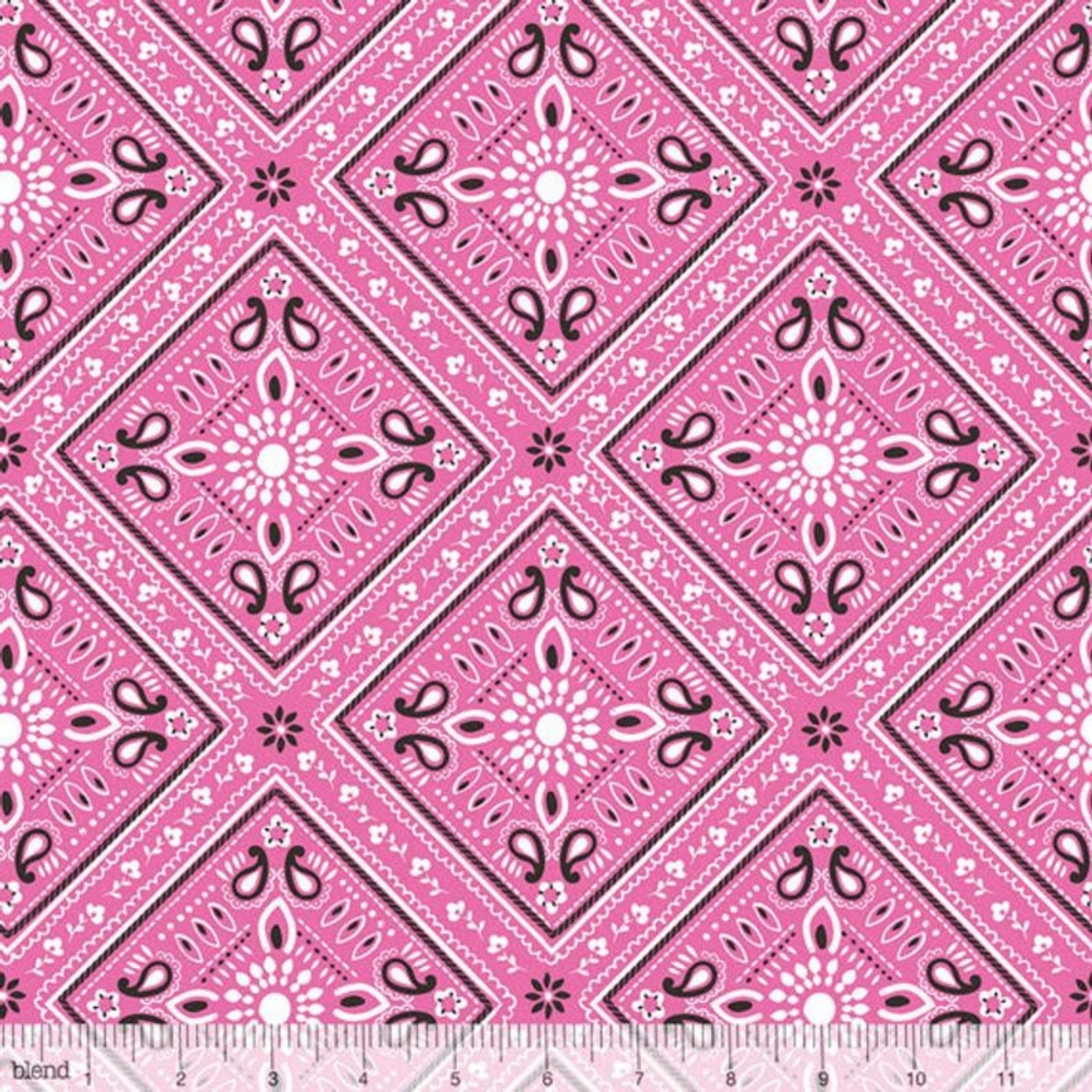 Classic bandana paisley vibrant pink blender fabric for horse-themed quilts bags and riding accessories