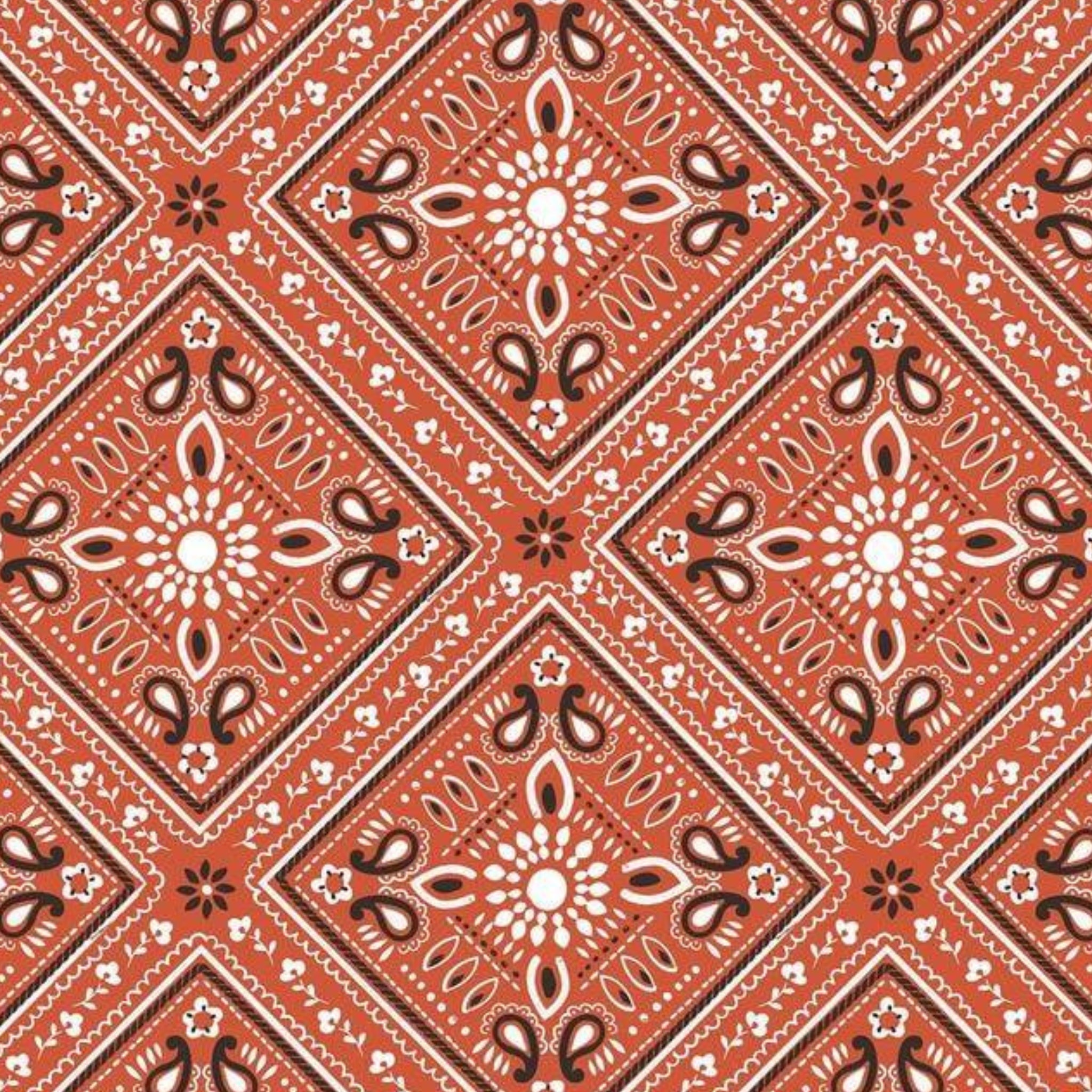 Classic bandana paisley vibrant red fabric for horse-themed quilts bags and riding accessories