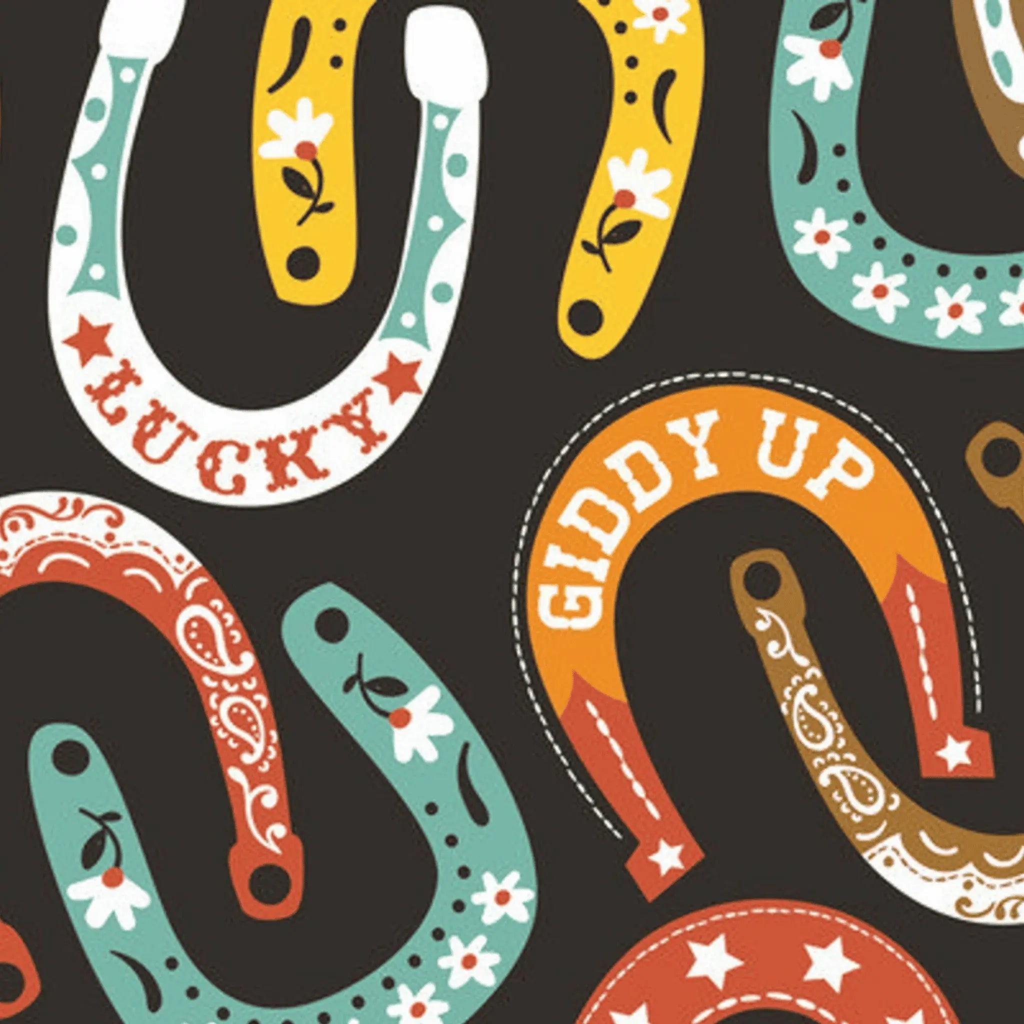 Luckie Lucky Charm Horseshoes Black - Maude Asbury Blend Fabrics - Three Wishes Patchwork Fabric