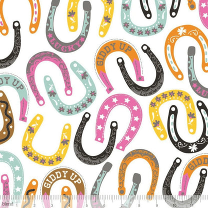 Luckie Lucky Charm Horseshoes White - Maude Asbury Blend Fabrics - Three Wishes Patchwork Fabric