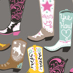 Colourful cowgirl boots grey fabric for Western horse-themed quilts wall hangings bags and accessories