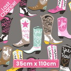Colourful cowboy boots grey fabric for Western horse-themed quilts wall hangings bags and accessories