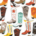 Colourful cowboy boots white fabric for Western horse-themed quilts wall hangings aprons and tote bags