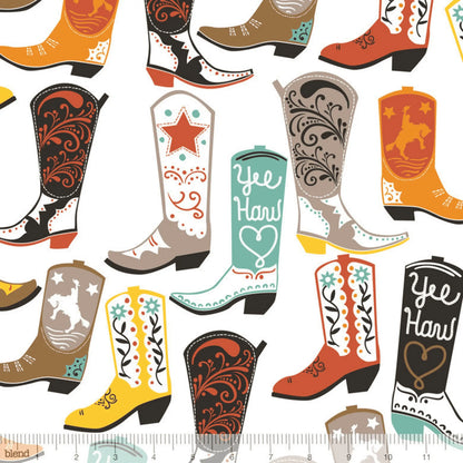 Luckie Square Dance 'Cowgirl Boots' White - Maude Asbury Blend Fabrics - Three Wishes Patchwork Fabric