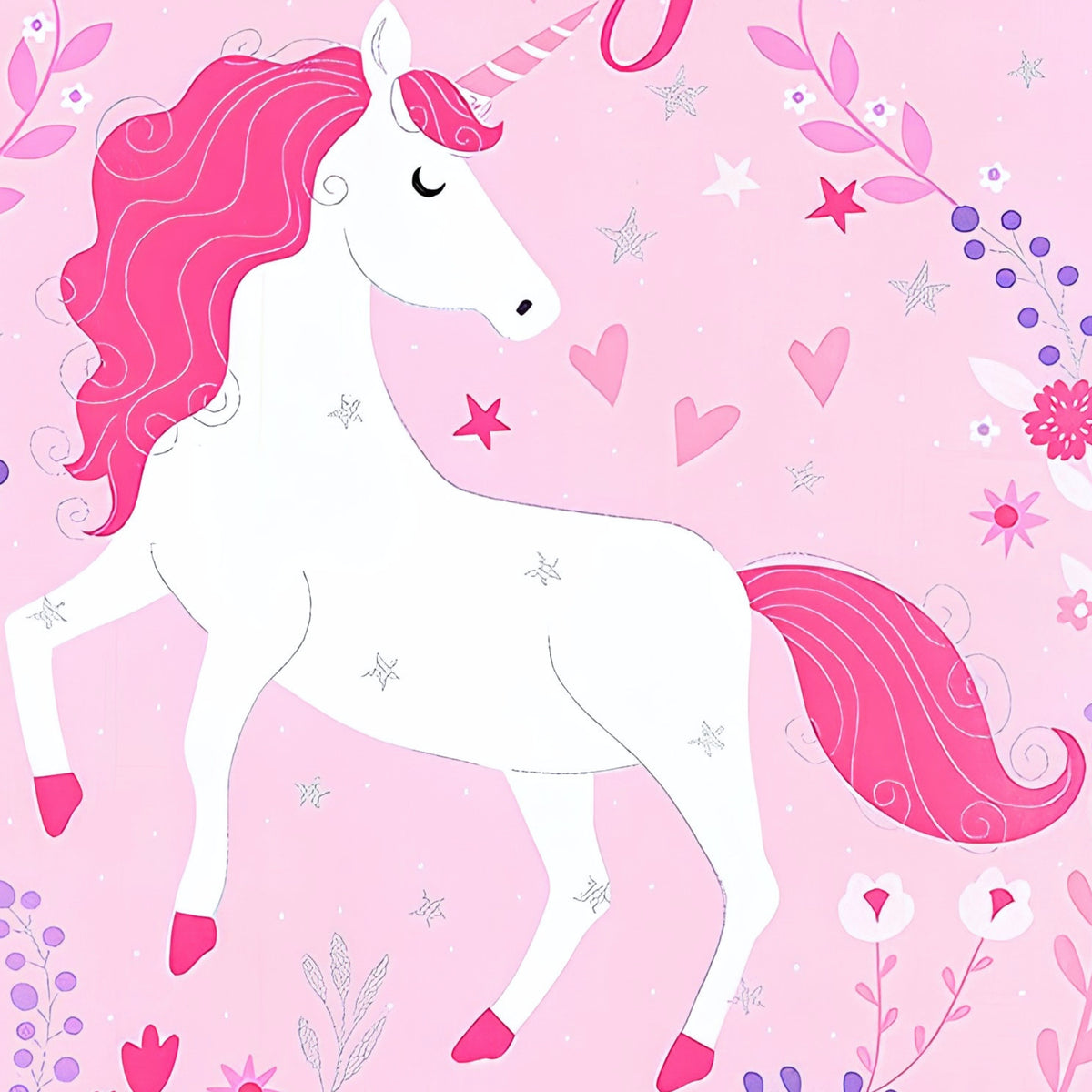 Pink unicorn floral wreath hearts silver glitter stars Never Let Go of Your Dreams quote panel fabric for girls quilts wall hangings and nursery decor