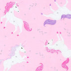 White unicorn pink purple mane silver glitter stars bright pink fabric for girls quilts dresses scrunchies and kids sewing projects