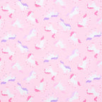 White unicorn pink purple mane silver glitter stars bright pink fabric for girls quilts dresses scrunchies and kids sewing projects