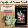 Magnificent Blooms fabric bundle with floral panel and coordinating fabrics in pink, green and white