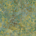 Teal and yellow-green damask batik quilting fabric organic leafy pattern for nature quilts patchwork and sewing projects
