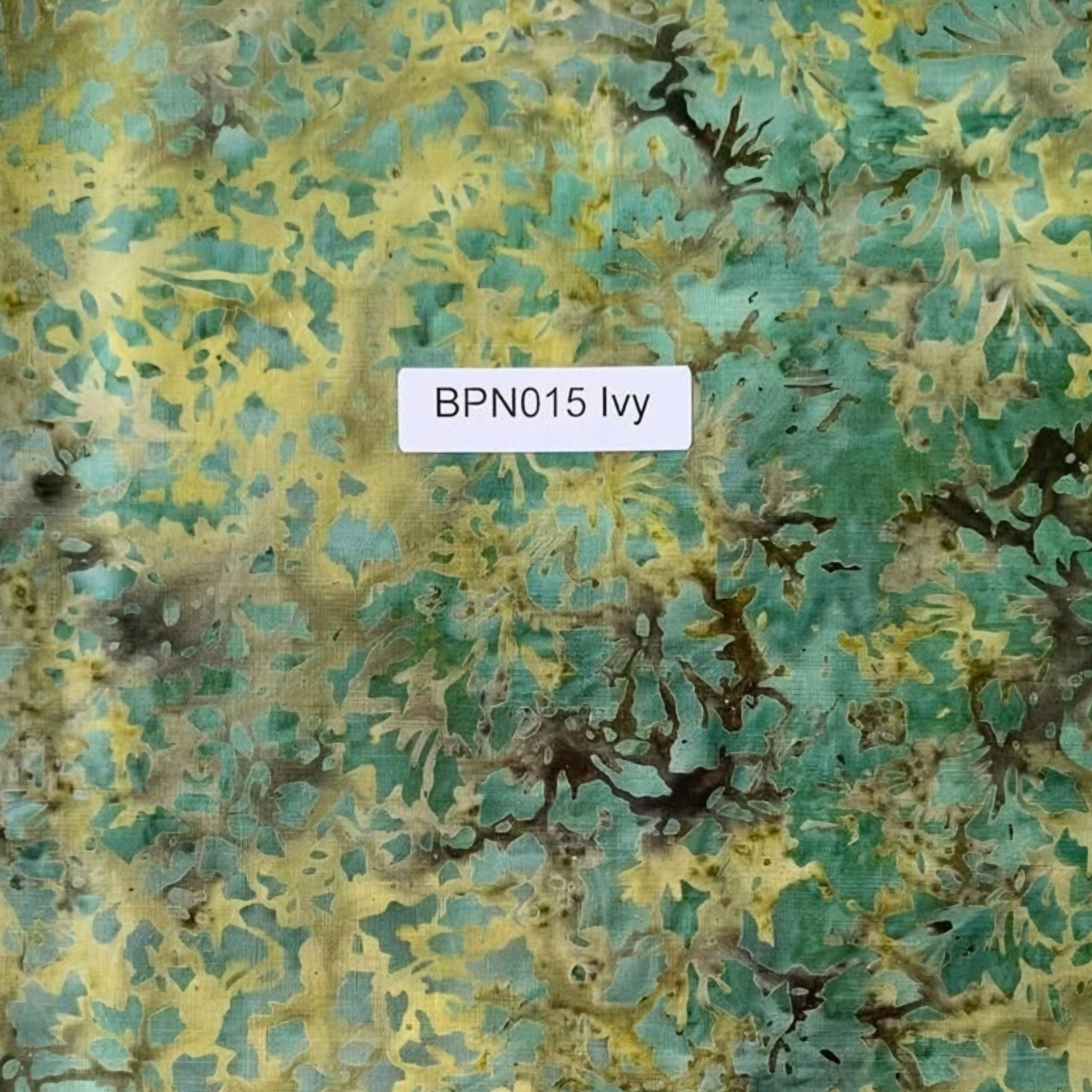 Teal and yellow-green damask batik quilting fabric organic leafy pattern for nature quilts patchwork and sewing projects