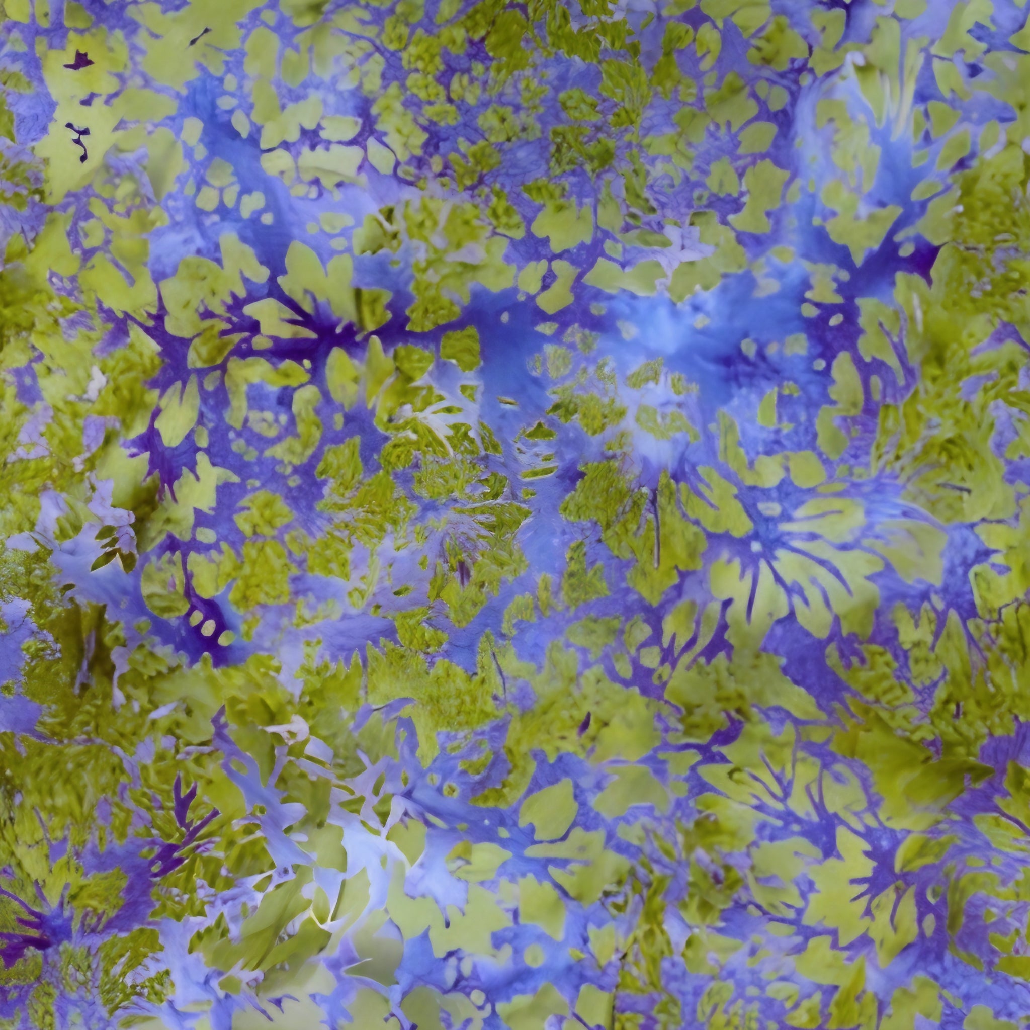 Blue purple olive green damask batik quilting fabric organic leafy pattern for nature quilts and patchwork projects