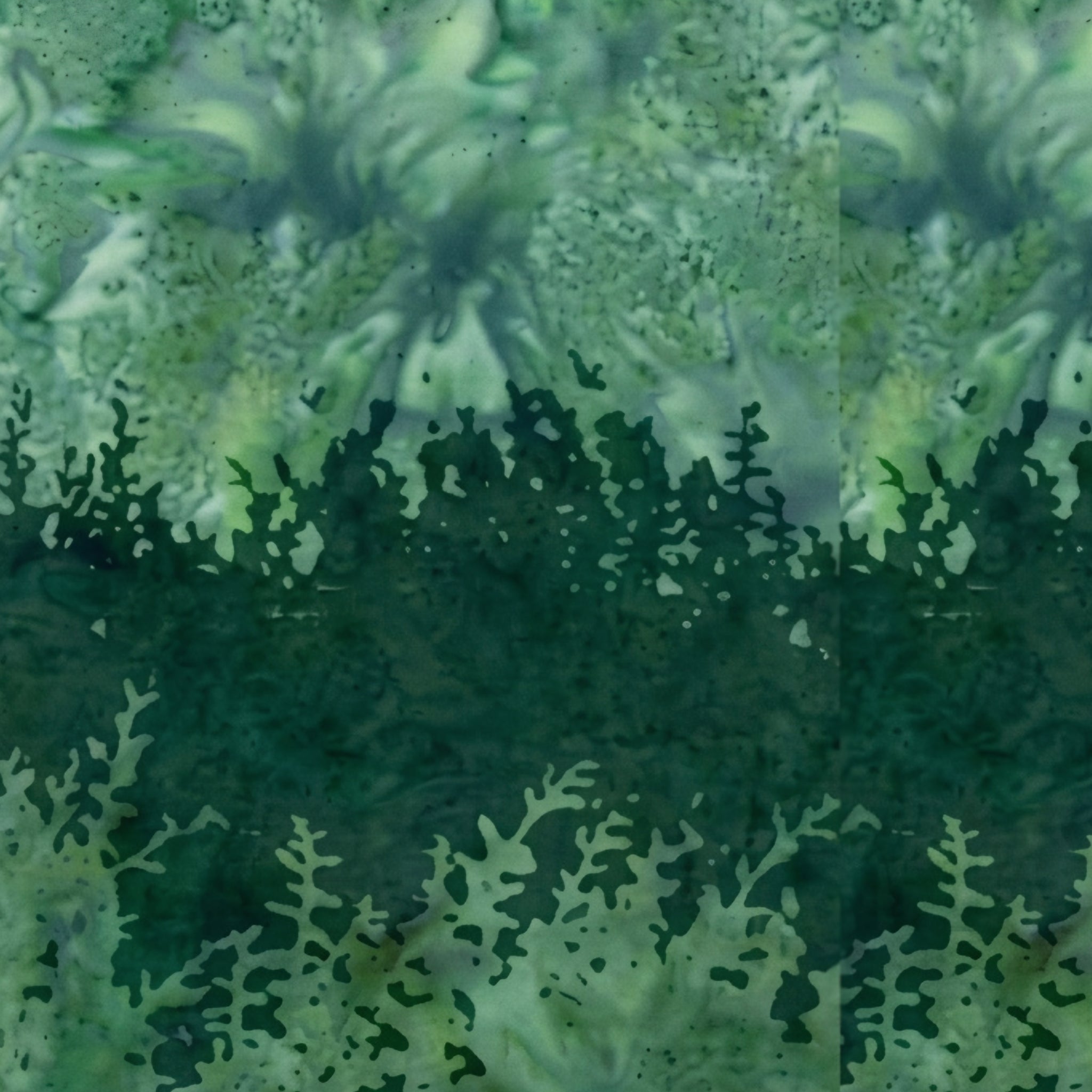 Deep teal green pale mint botanical silhouette double border batik quilting fabric for quilt borders and nature patchwork