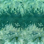 Deep teal green pale mint botanical silhouette double border batik quilting fabric for quilt borders and nature patchwork