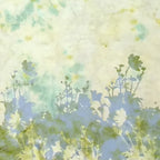 Cream yellow green blue grey botanical silhouette double border batik quilting fabric for quilt borders and nature patchwork