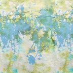 Cream yellow green blue grey botanical silhouette double border batik quilting fabric for quilt borders and nature patchwork