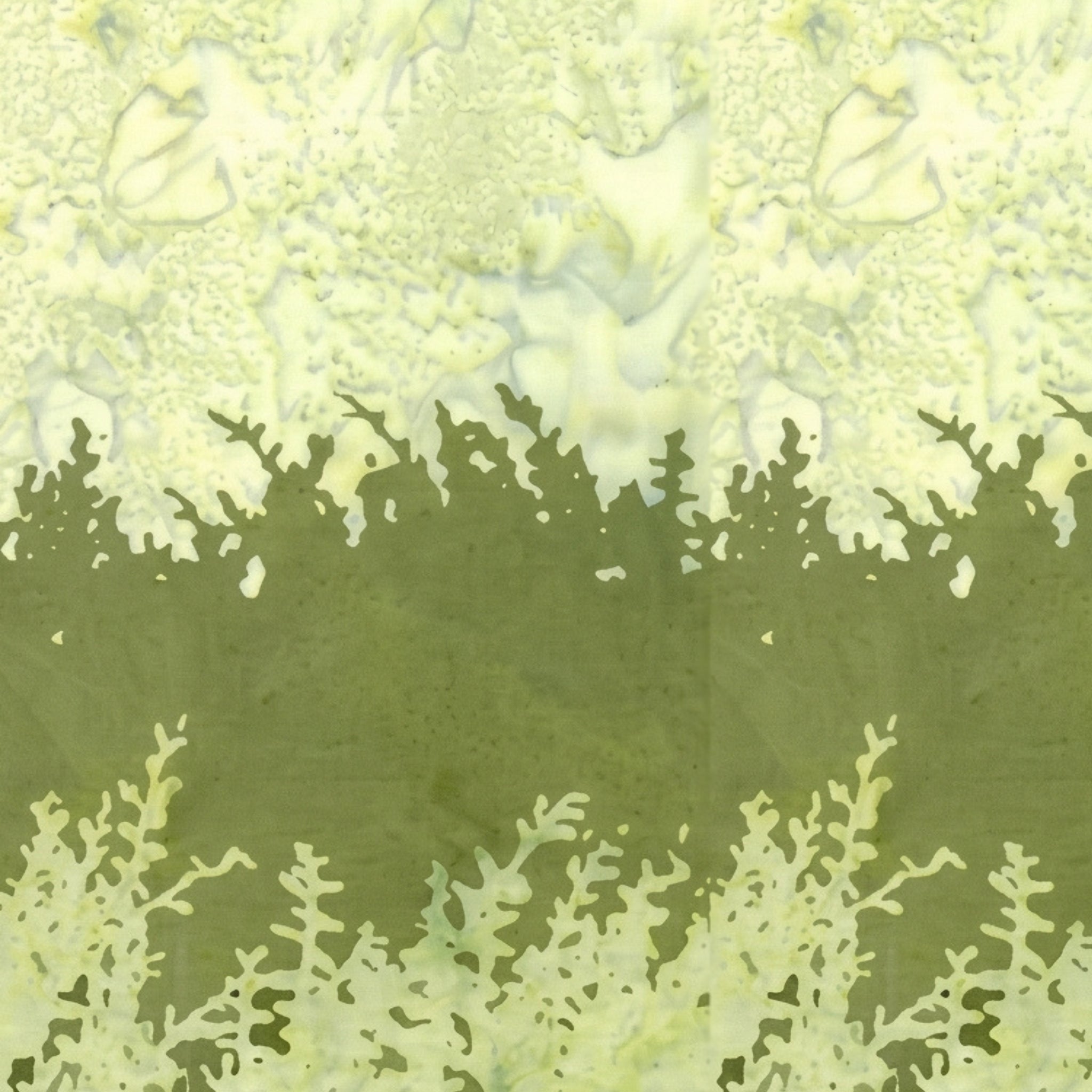 Olive green pale yellow-green botanical silhouette double border batik quilting fabric for quilt borders and nature patchwork