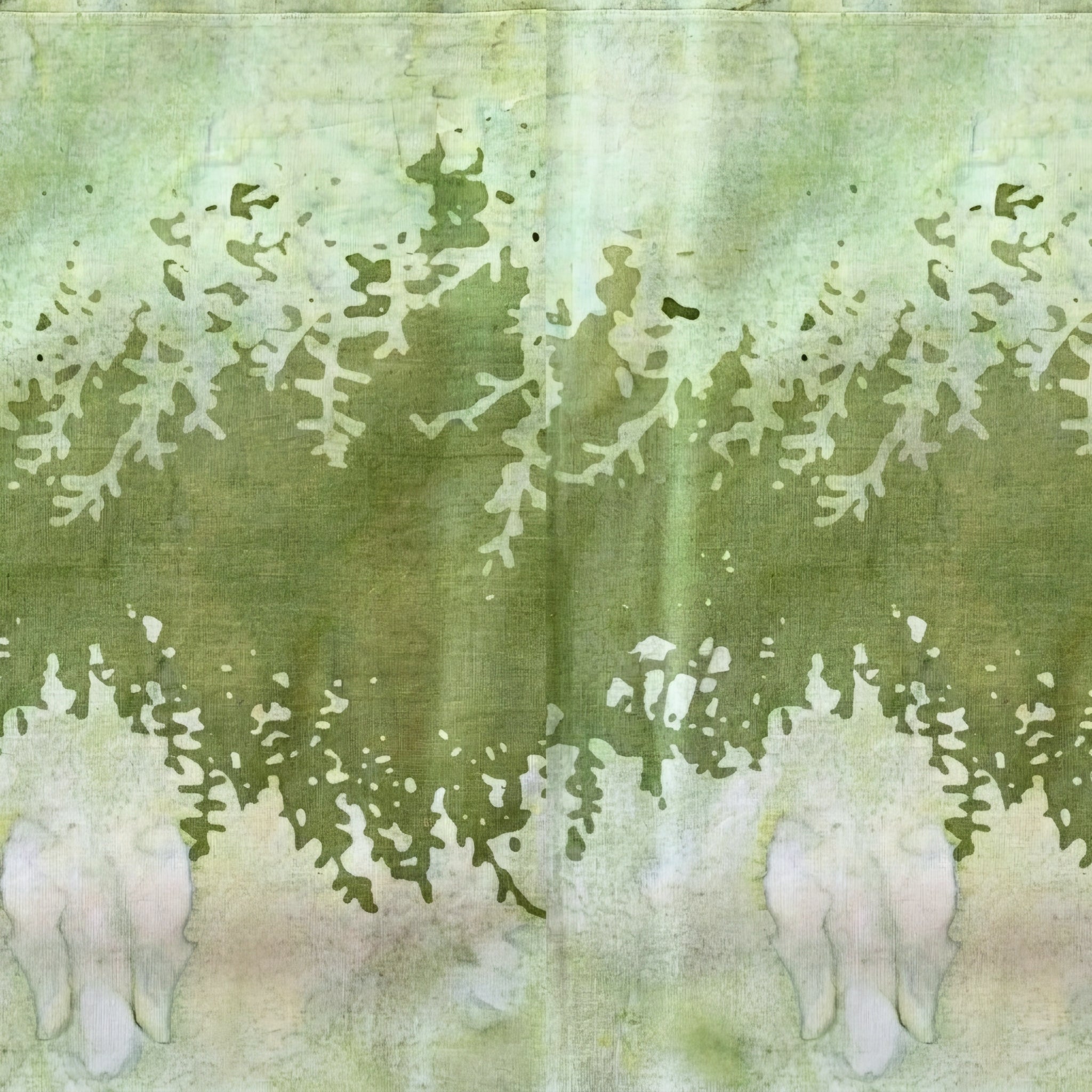 Olive green pale yellow-green botanical silhouette double border batik quilting fabric for quilt borders and nature patchwork