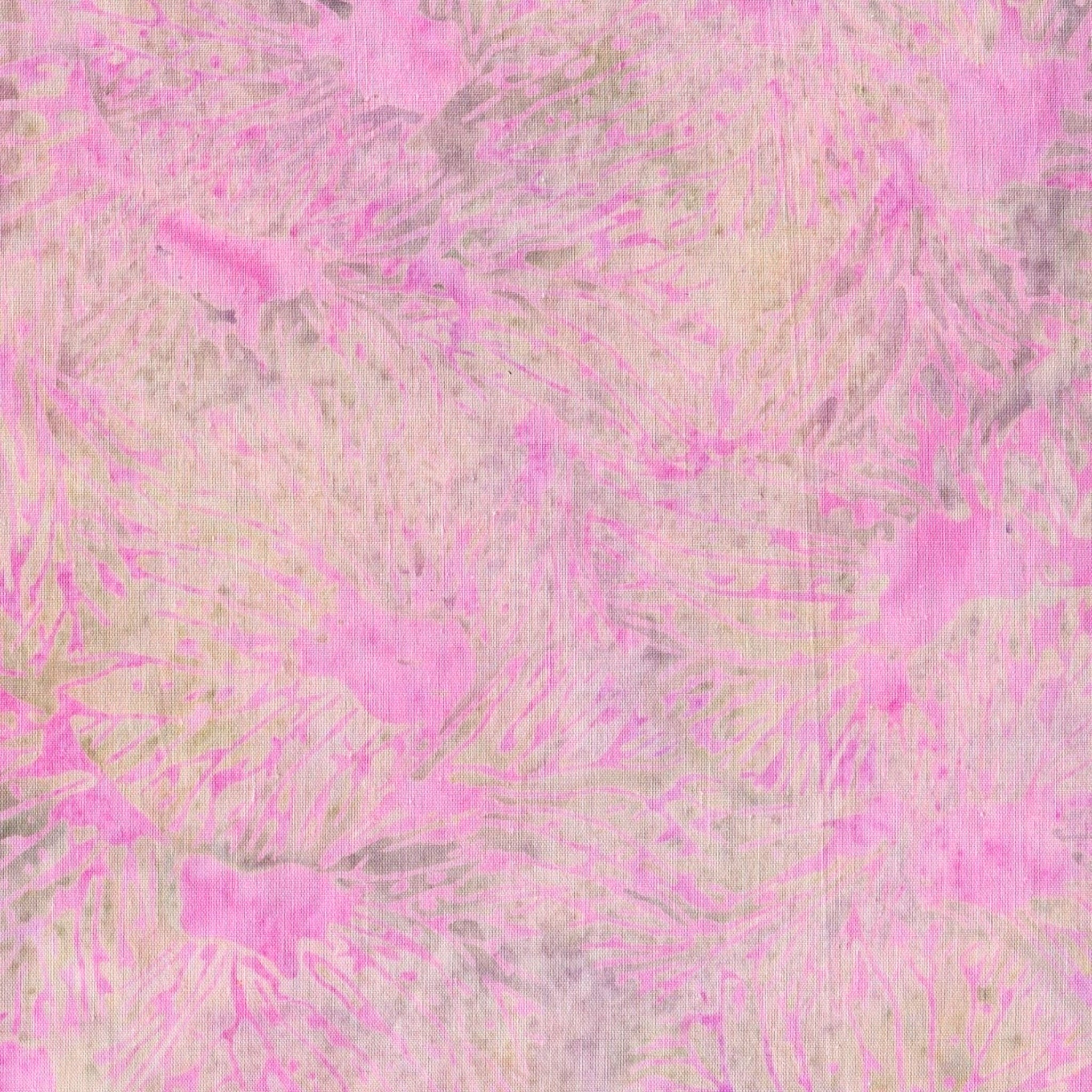Dusty pink taupe grey green petal spray batik quilting fabric for floral quilts and patchwork projects