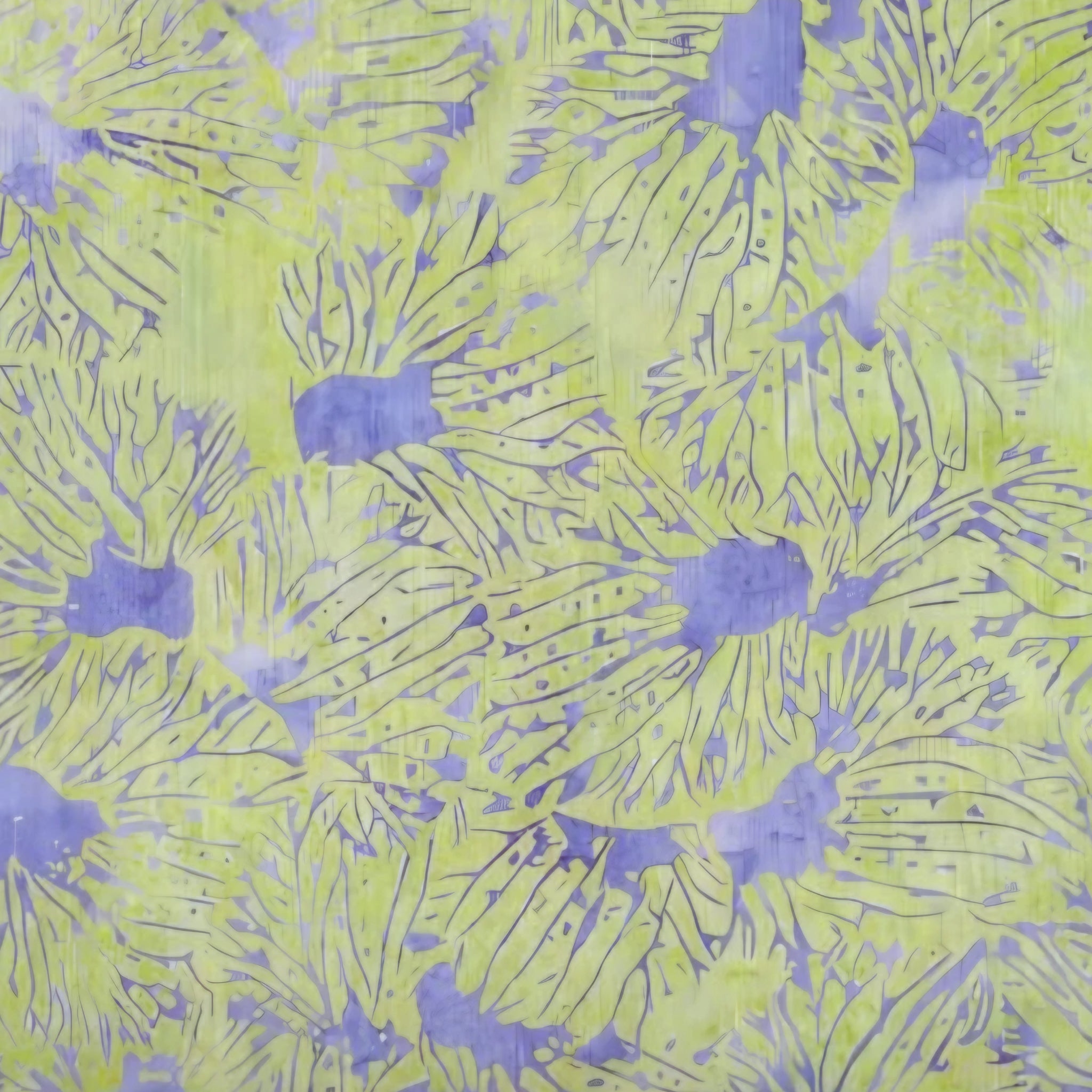 Yellow green periwinkle blue bold petal batik quilting fabric for nature quilts and patchwork projects
