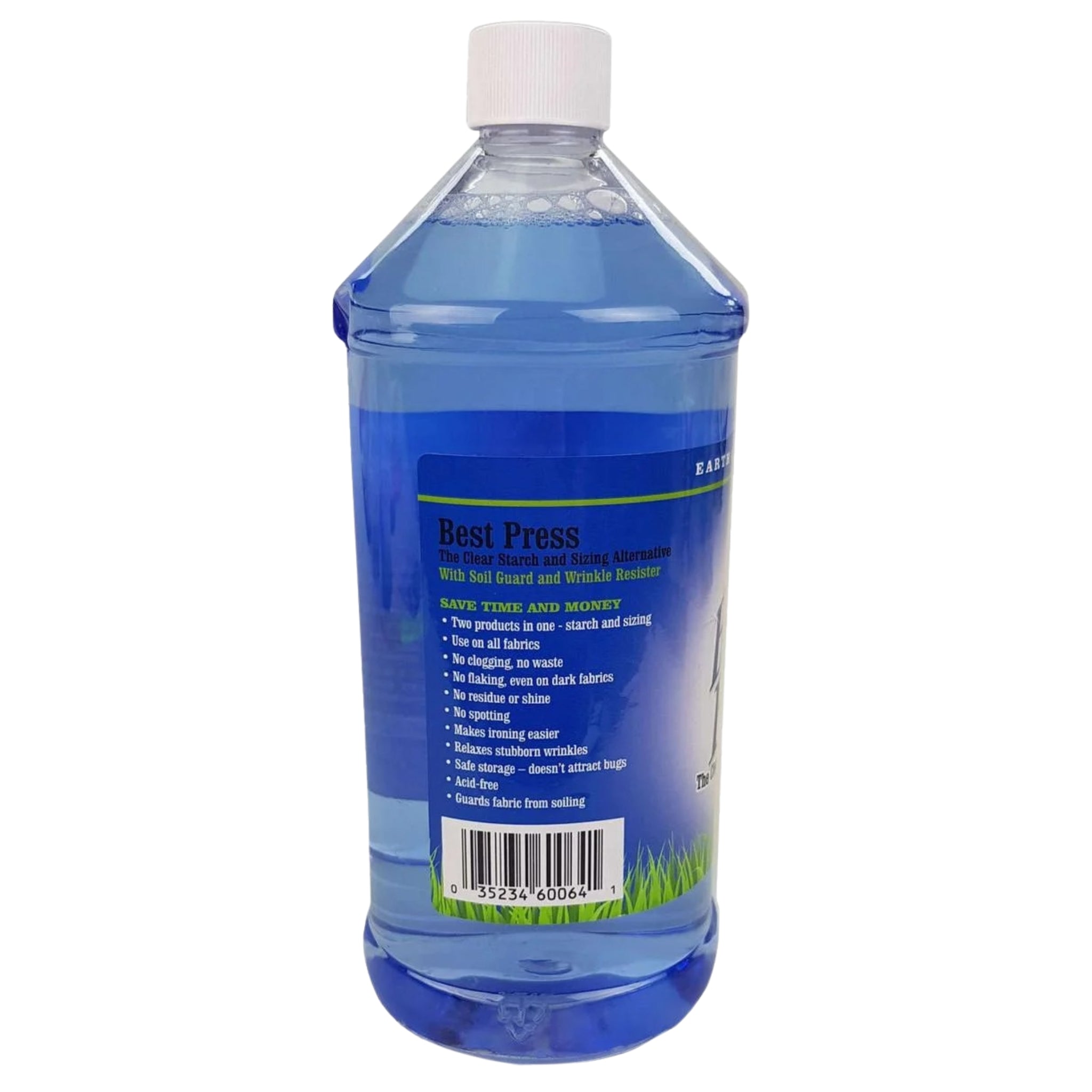 Mary Ellen's Best Press 1L refill back label features list clear starch sizing alternative linen fresh