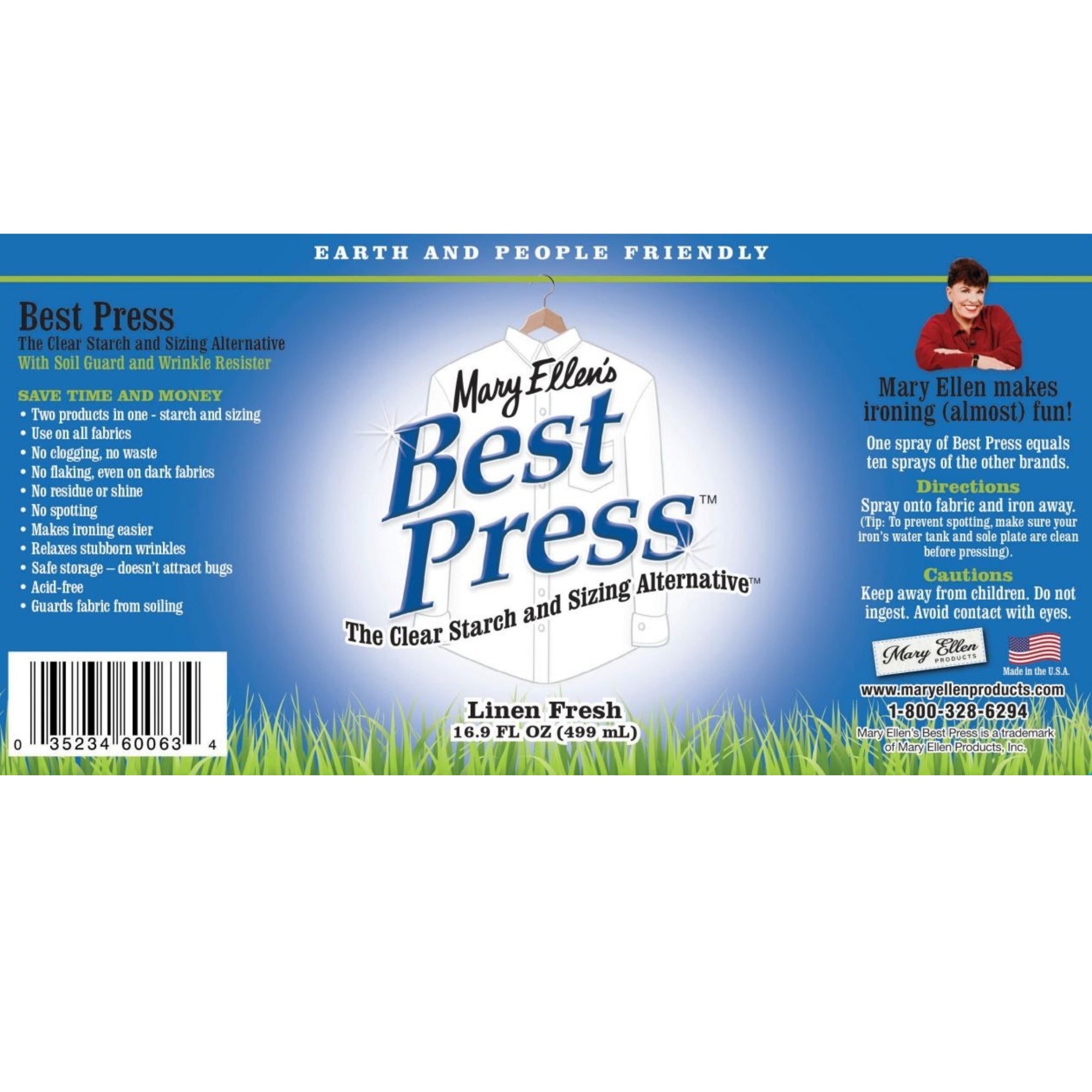 Mary Ellen's Best Press Linen Fresh 473ml label clear starch sizing alternative acid-free quilting sewing ironing spray
