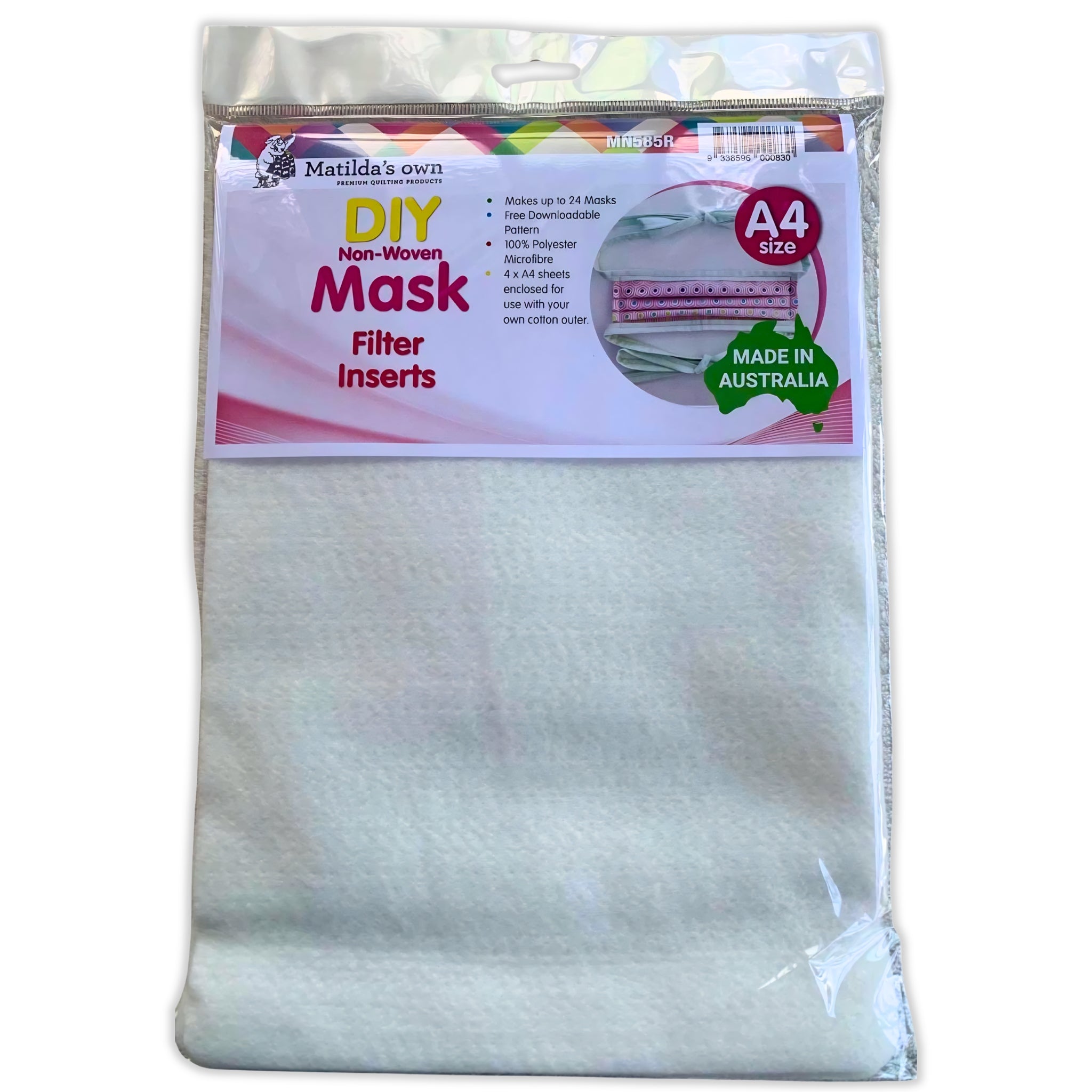 Matilda's Own DIY non-woven mask filter inserts MN585R A4 polyester microfibre washable low allergenic sewing craft Australian made