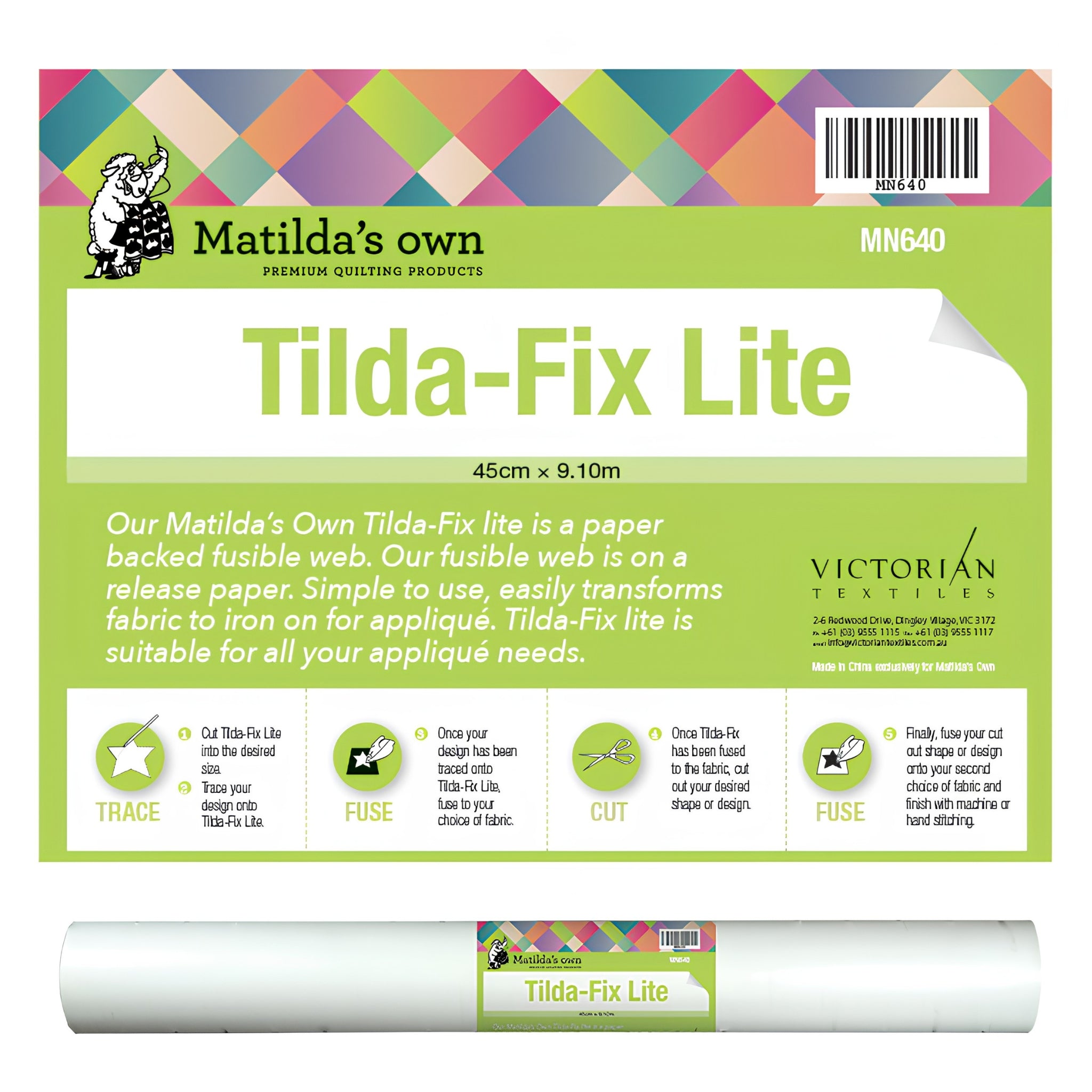 Matilda's Own Tilda-Fix Lite paper backed fusible web 45cm wide applique iron on quilting notions equivalent to Vliesofix Applifix MN640