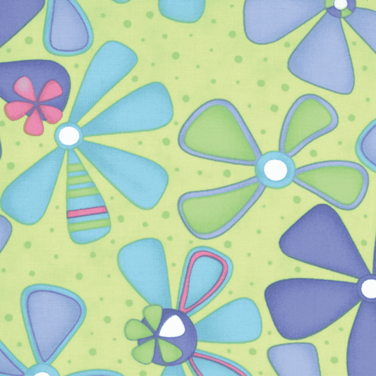 Me and My Sister: Dilly Dally 22141 11 (Green/Multi Flowers) - Three Wishes Patchwork Fabric