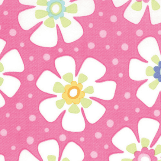 Me and My Sister: Dilly Dally 22142 15 (White/Pink Flowers) - Three Wishes Patchwork Fabric