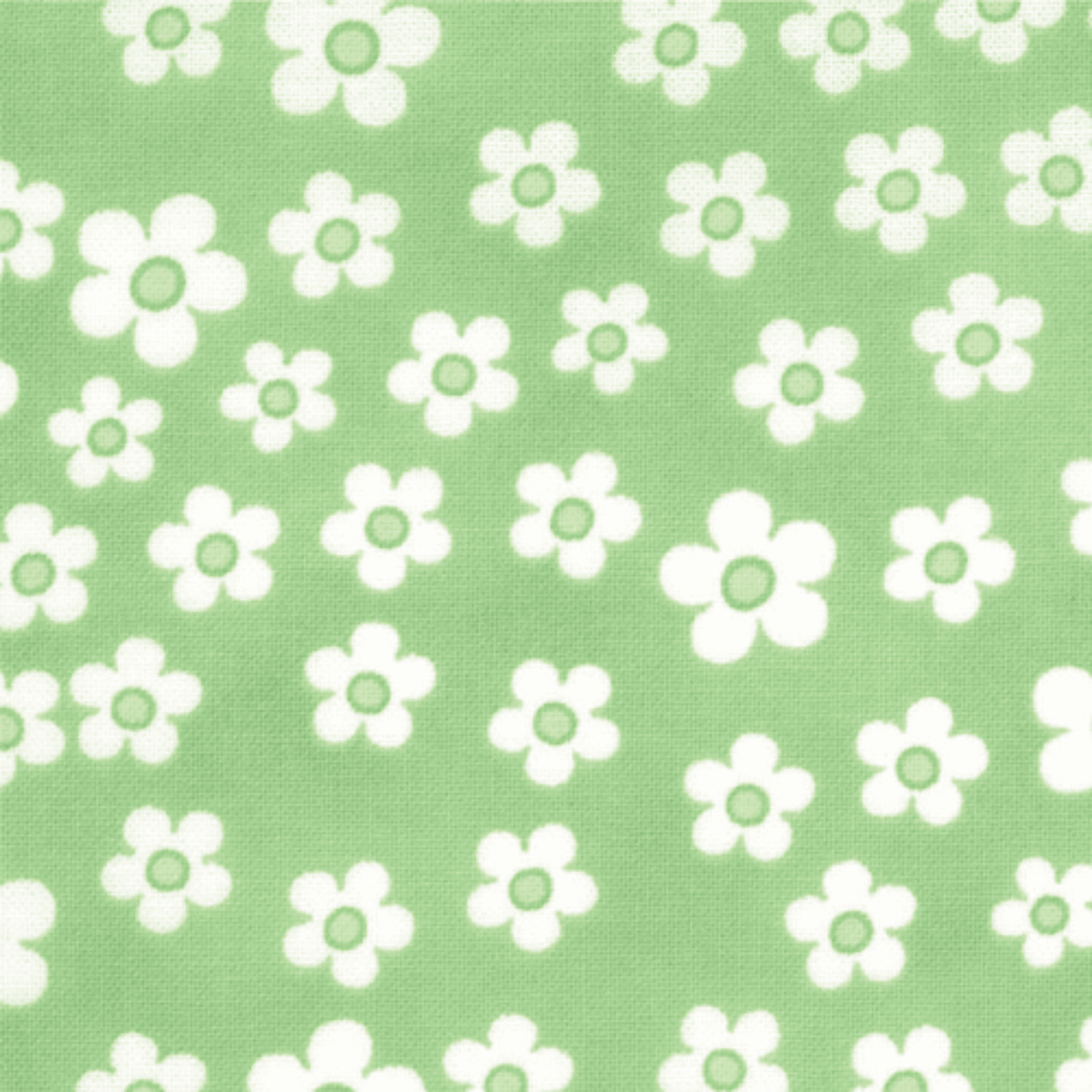 White flowers on green quilting cotton for patchwork and sewing