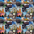 Melbourne landmarks fabric Flinders Street Station City Circle Tram Parliament House collage fabric for tote bags wall hangings and Australian-themed projects