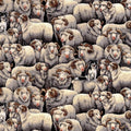 Realistic merino sheep border collie packed grey fabric for farm animal quilts and farmer gifts patchwork projects