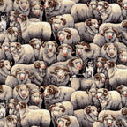 Realistic merino sheep border collie packed grey fabric for farm animal quilts and farmer gifts patchwork projects