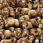 Realistic merino sheep border collie packed natural beige fabric for farm animal quilts and farmer gifts patchwork projects