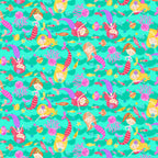 Illustrated mermaids patterned tails jellyfish fish turquoise fabric for children's quilts beach-themed projects and kids patchwork
