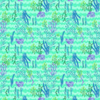 Seaweed coral purple flowers turquoise chevron wave fabric for children's quilts nursery and kids patchwork projects