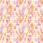 Seaweed coral purple flowers cream chevron wave fabric for children's quilts nursery and kids patchwork projects