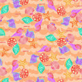 Shells starfish purple pink coral turquoise orange peach fabric for children's quilts nursery and kids patchwork projects