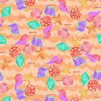 Shells starfish purple pink coral turquoise orange peach fabric for children's quilts nursery and kids patchwork projects