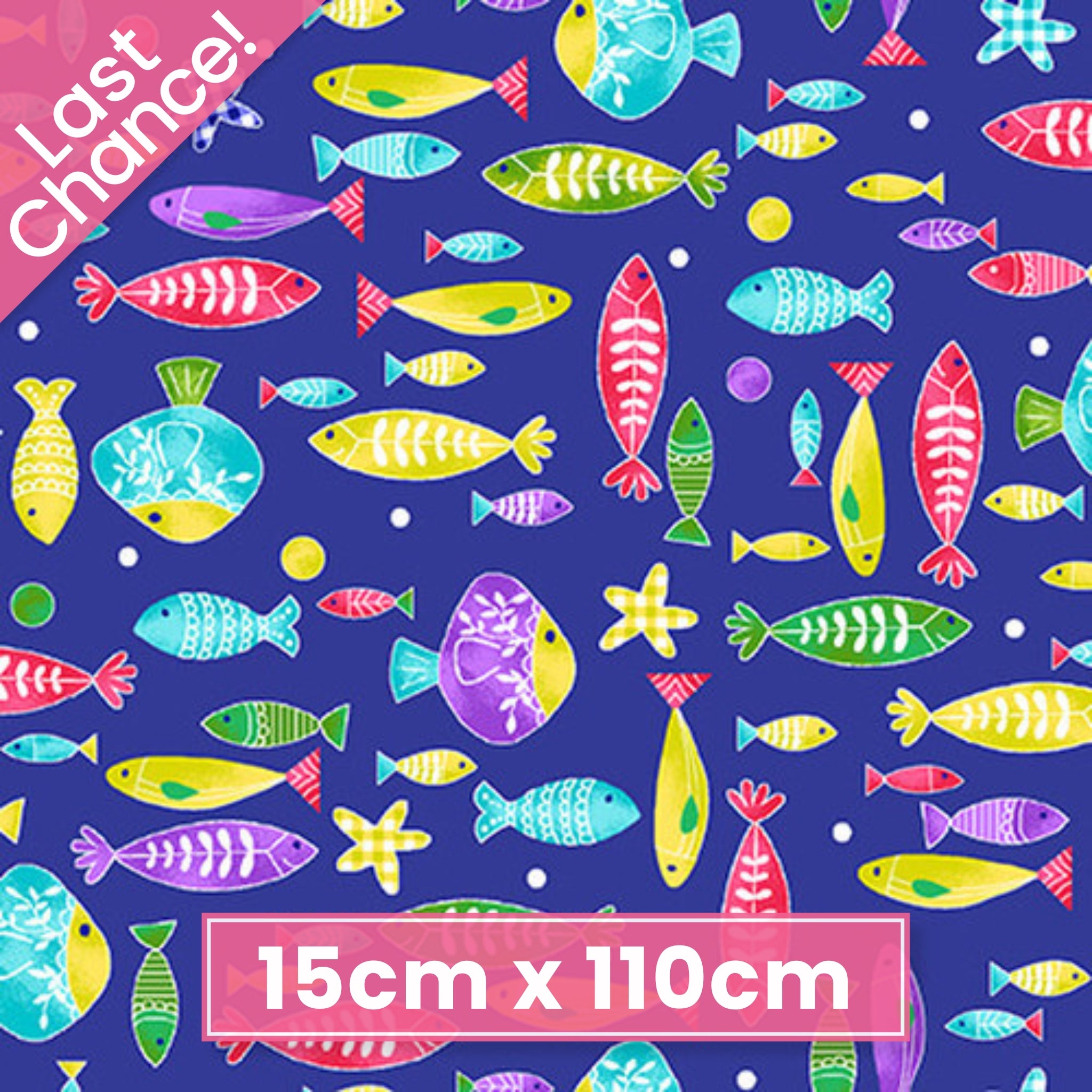 Illustrated fish pink yellow green turquoise coral royal blue fabric for children's quilts nursery and kids patchwork projects