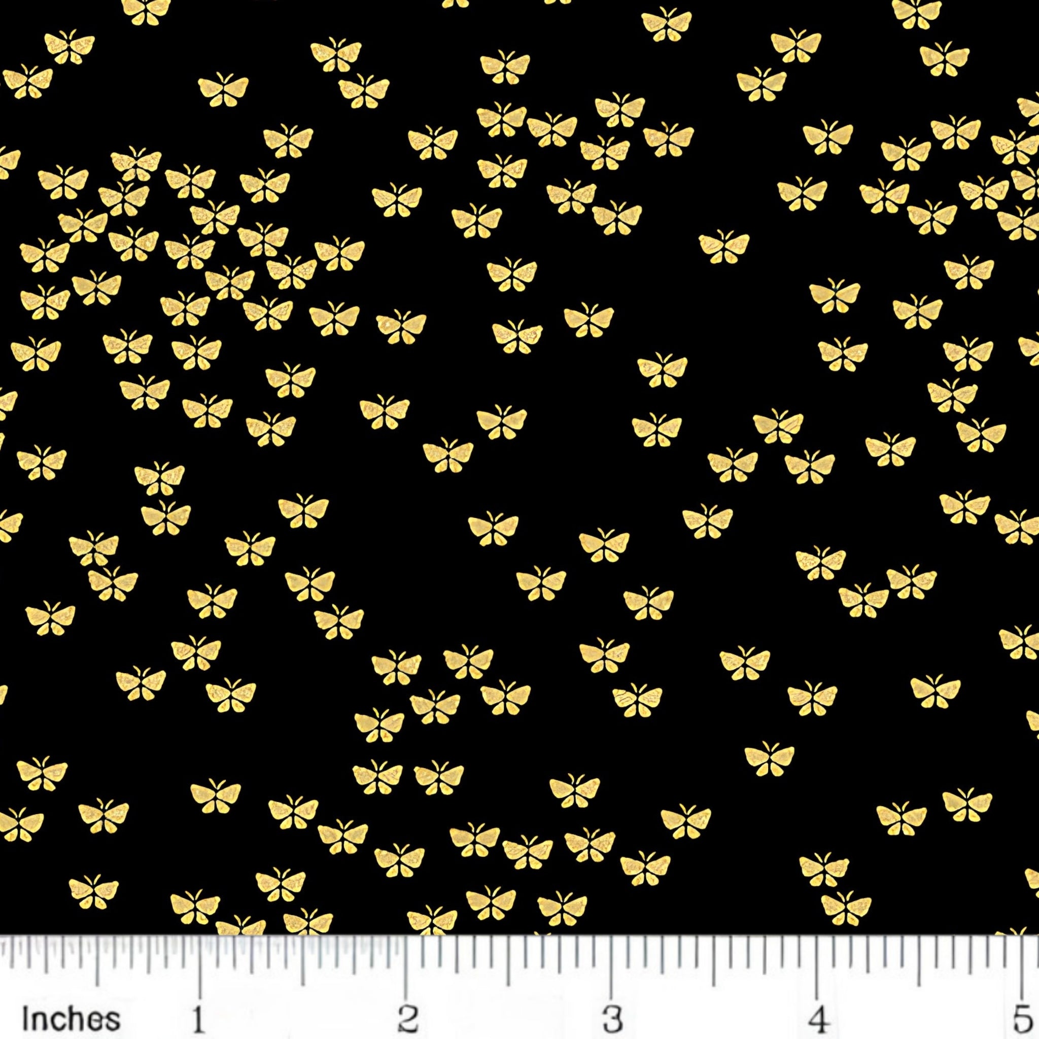 Metallic gold butterflies black fabric for makeup bags tote bags zip pouches gift bags girls quilts spring quilts and patchwork sewing projects