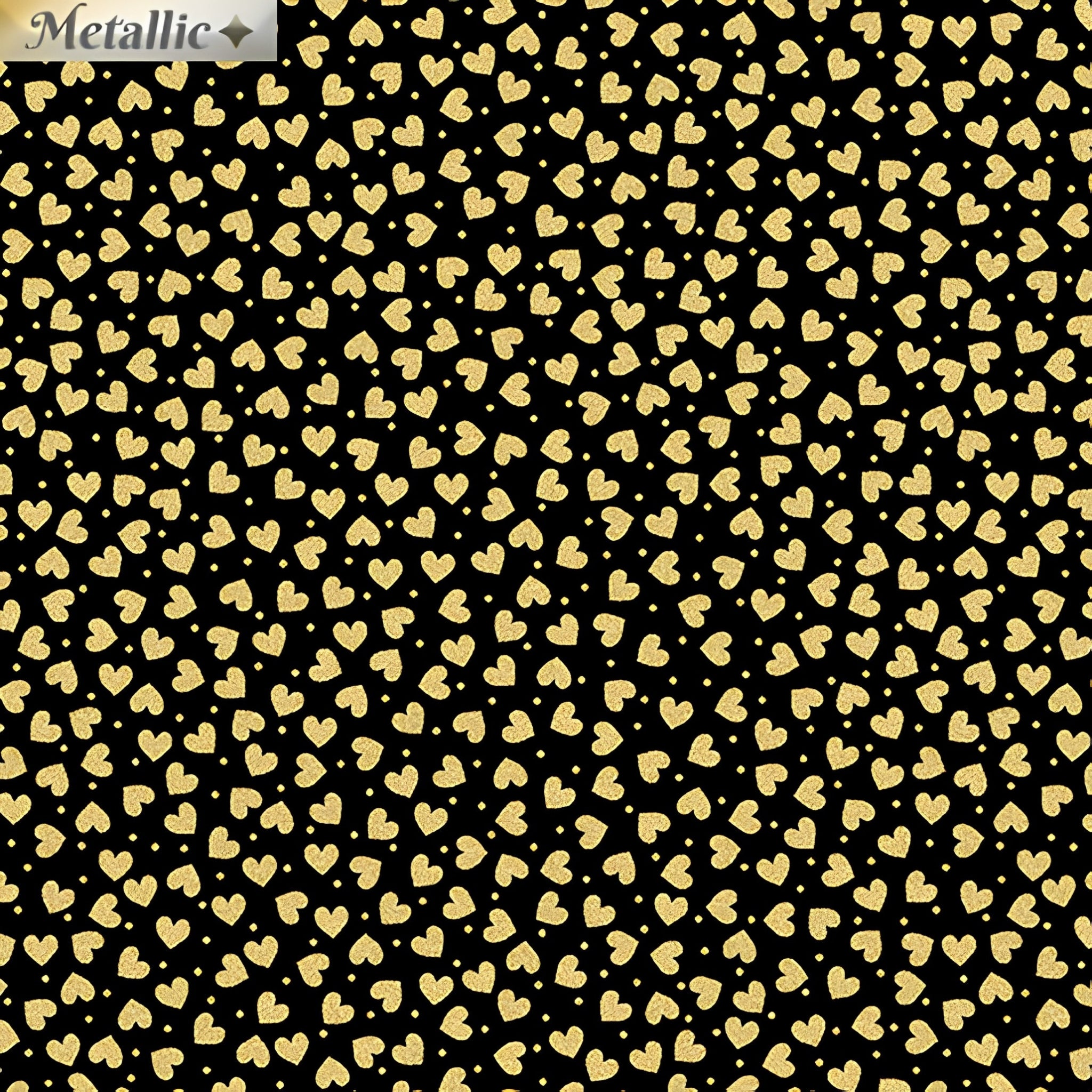Metallic gold hearts black fabric for makeup bags zip pouches tote bags gift bags Valentine's Day Mother's Day birthday décor and quilting projects